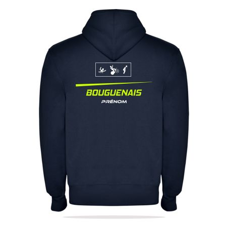 SWEAT ZIPPÉ CAPUCHE COTON Ecusson coeur - Homme / Enfant - R6421 - BOUGUENAIS CLUB TRIATHLON
