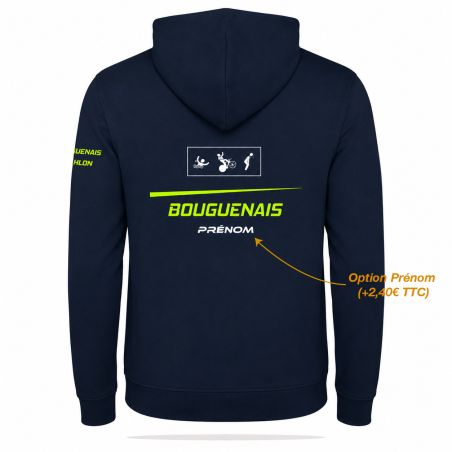 SWEAT CAPUCHE COTON Ecusson coeur - Homme / Enfant - R1067H/E - BOUGUENAIS CLUB TRIATHLON
