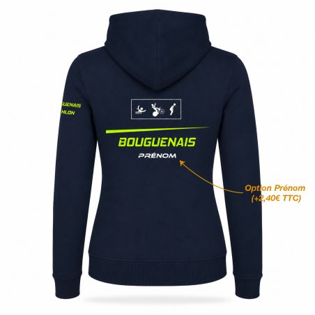 SWEAT ZIPPÉ CAPUCHE COTON Ecusson coeur - Femme - R6425 - BOUGUENAIS CLUB TRIATHLON