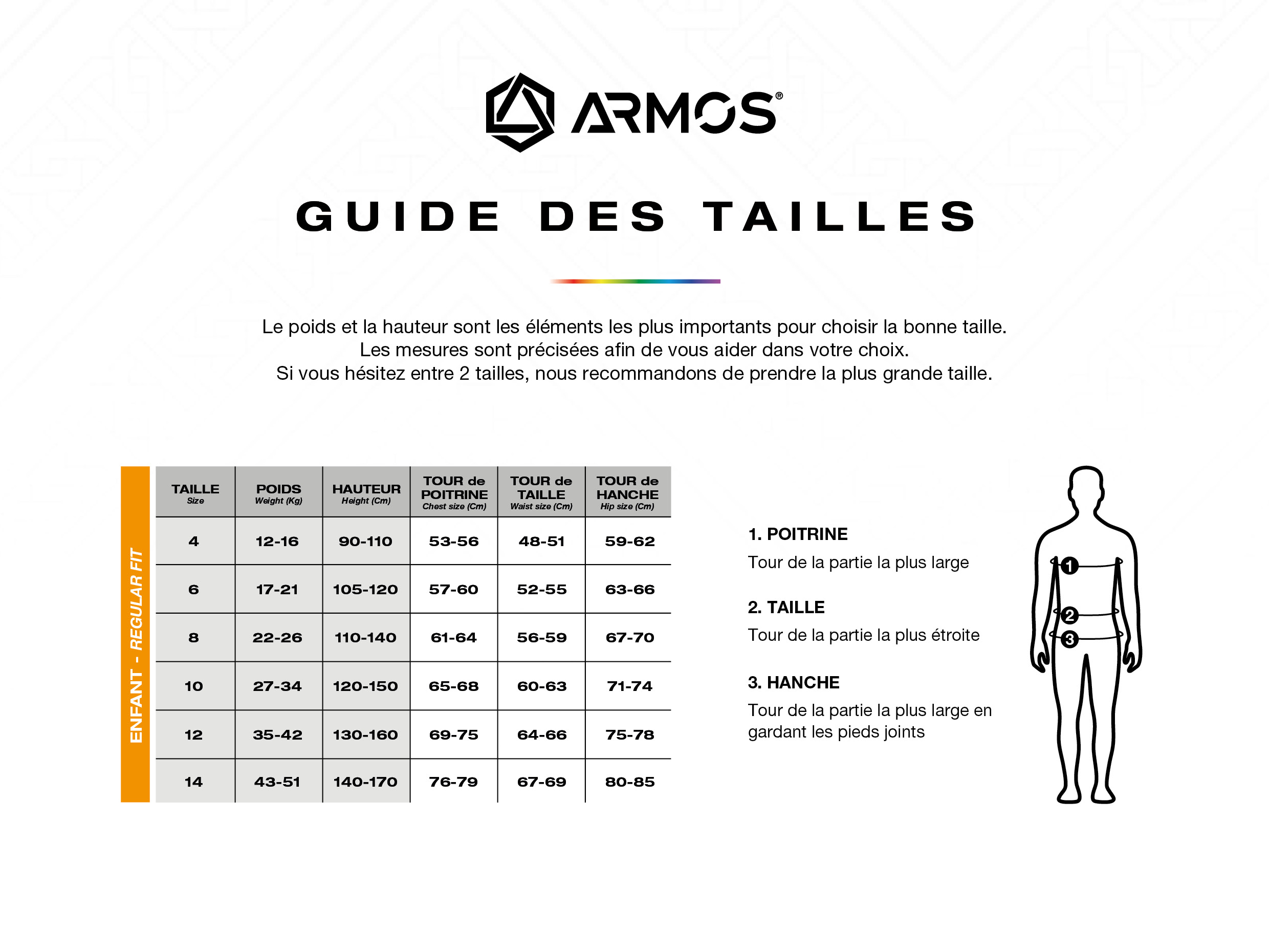 Guide des tailles ARMOS - Regular fit enfant